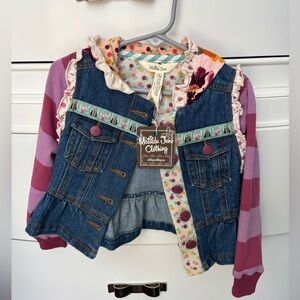 Matilda Jane Multicolor Denim Jean Jacket Vest Removable Sleeves NWT size 2
